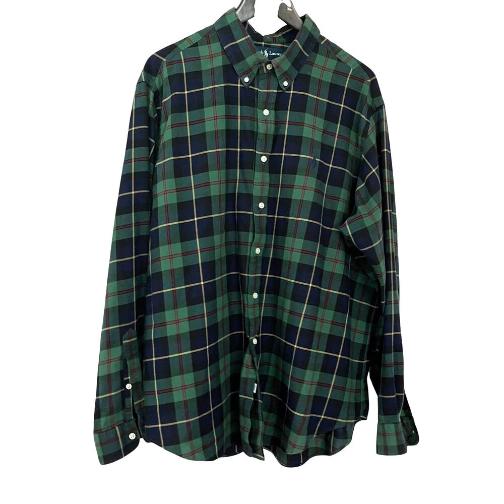 Ralph Lauren Mens XXL Classic Fit Plaid Shirt Green Navy Cotton Button Down